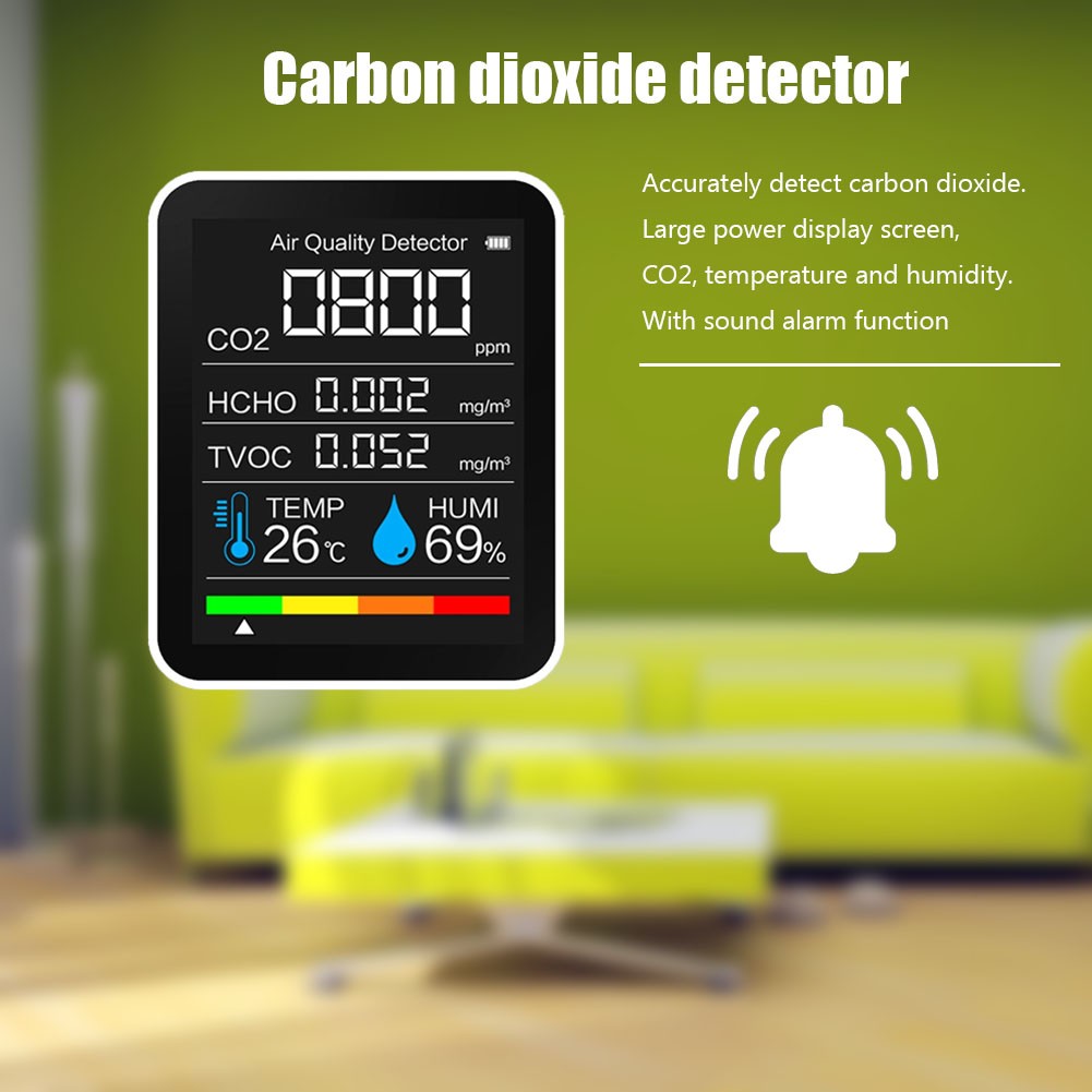 متعددة الوظائف ذكي 5 في 1 CO2 متر TFT LCD الرقمية مستشعر درجة الحرارة والرطوبة تستر ثاني أكسيد الكربون TVOC HCHO متر