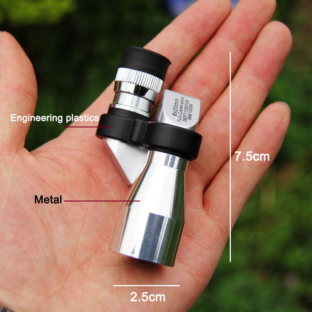 8x20 Portable Binoculars Small Angle Waterproof HD Pocket Monocular Outdoor Hunting Field Probe Telescope + Photo Clip