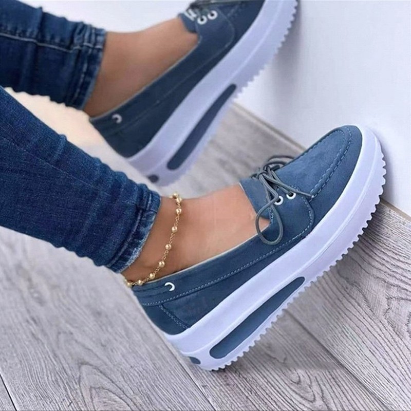 Women Sneakers Thick Bottom Female Vulcanized Sneakers Solid Color Flat Casual Walking Lace Up Casual Women Shoes