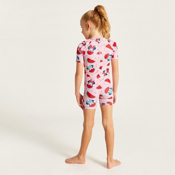 Minnie Mouse Print High Neck Swimsuit with Zip Closure