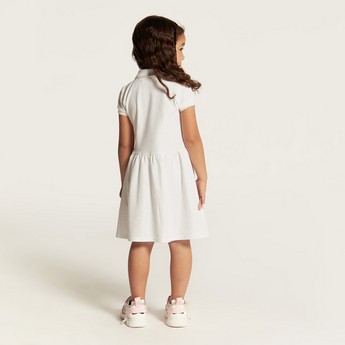 Juniors Solid Dress with Short Sleeves and  Piping Detail