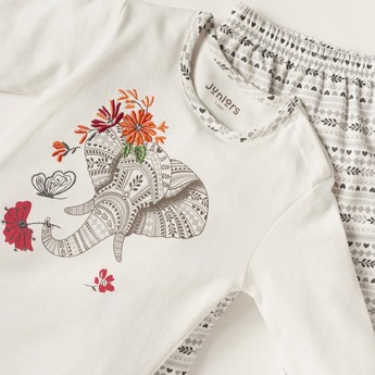 Juniors Printed Round Neck T-shirt and Pyjama Set