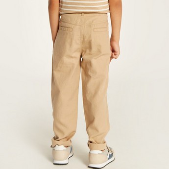 Juniors Solid Mid-Rise Pants with Button Closure and Pockets