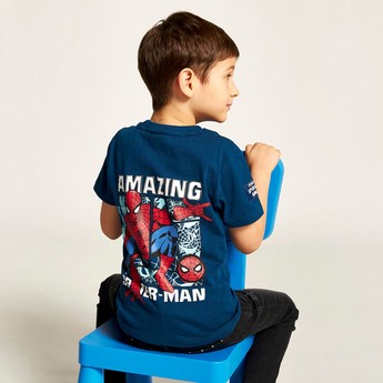 Spider-Man Print Crew Neck T-shirt with Short Sleeves