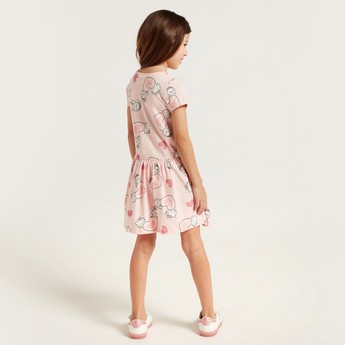All-Over Hello Kitty Printed Tiered Dress with Short Sleeves