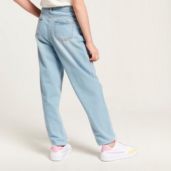 Sanrio Embroidered Denim Pants with Pockets and Button Closure