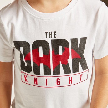 Dark Knight Print Round Neck T-shirt with Short Sleeves