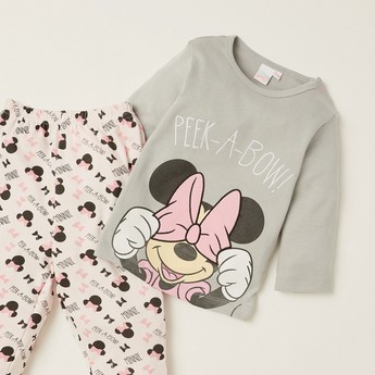 Disney Minnie Mouse Print T-shirt and All-Over Printed Pyjama Set