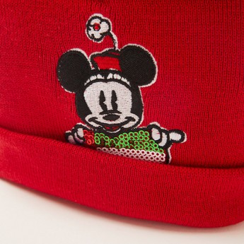 Disney Minnie Mouse Print Cap with Pom-Pom and Sequin Detail