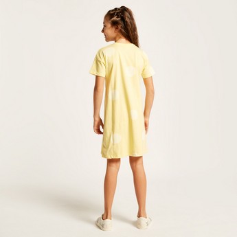 Disney Daisy Duck Print Round Neck T-shirt Dress with Short Sleeves