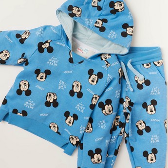 Mickey Mouse Print Hooded Sweatshirt and Jog Pants Set