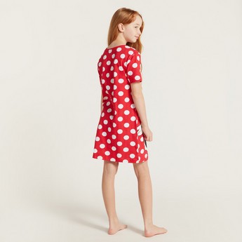 Disney Minnie Mouse Print Night Dress with Short Sleeves