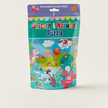 Alligator Unicorn and Narwhal 48-Piece Puzzle Bag