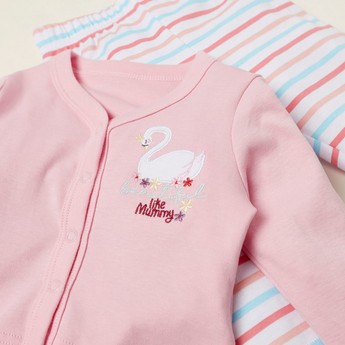 Juniors Embroidered T-shirt with Long Sleeves and Striped Pyjama Set