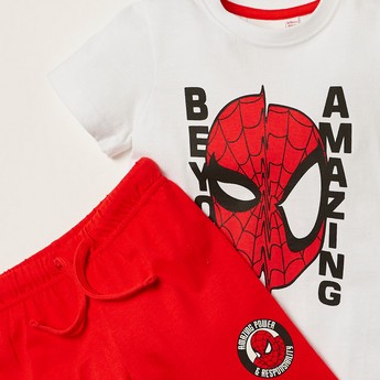 Spider-Man Print Round Neck T-shirt and Pyjama Set