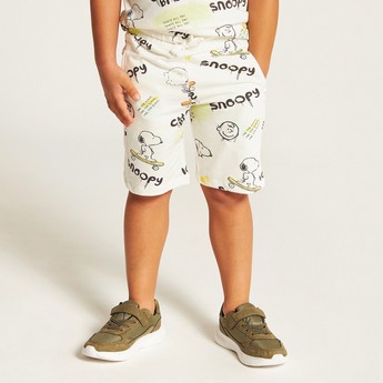 Snoopy Print Crew Neck T-shirt and Shorts Set