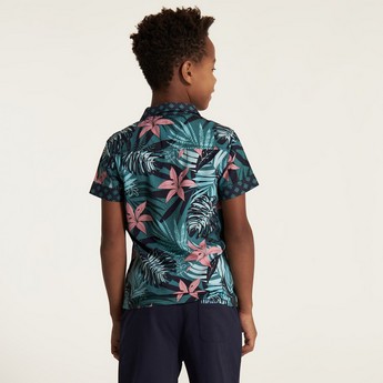 Juniors All Over Print Shirt with Short Sleeves and Button Closure