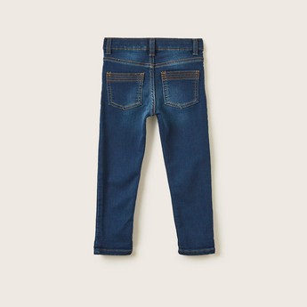 Juniors Solid Denim Pants with Pockets and Button Closure