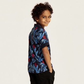 Juniors Printed Shirt with Notched Collar and Short Sleeves