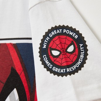 Spiderman Print T-shirt with Crew Neck and Short Sleeves