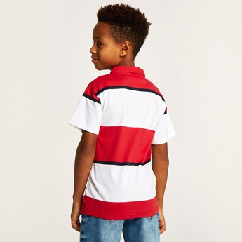 Juniors Striped Polo T-shirt with Short Sleeves and Button Closure