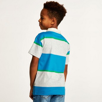 Juniors Striped Polo T-shirt with Short Sleeves and Button Closure