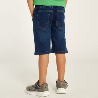 Juniors Solid Denim Shorts with Drawstring Closure and Pockets