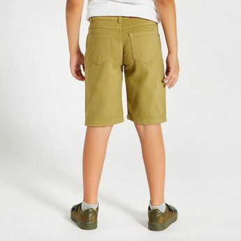 Juniors Solid Denim Shorts with Pockets and Button Closure