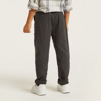 Textured Pants with Elasticated Drawstring Closure and Pockets