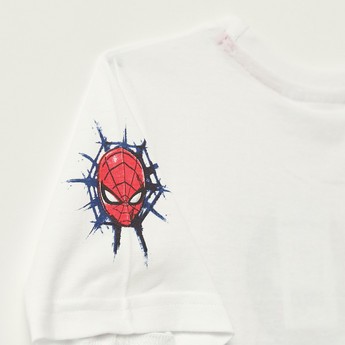 Spiderman Print T-shirt with Crew Neck and Short Sleeves