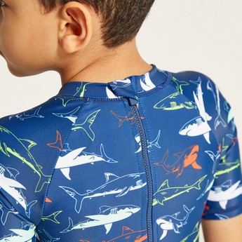 Juniors Printed Swimwear with Short Sleeves