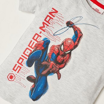 Spiderman Print T-shirt with Crew Neck and Short Sleeves