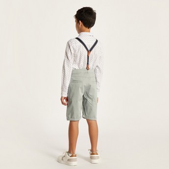 Juniors Solid Shorts with Button Closure and Suspenders