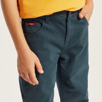 Lee Cooper Solid Denim Pants with Pockets and Button Closure