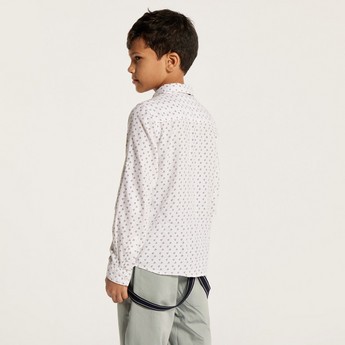 Juniors Printed Shirt with Long Sleeves and Button Closure