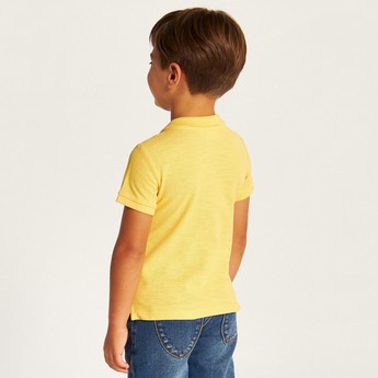 Juniors Solid Polo T-shirt with Short Sleeves and Button Closure