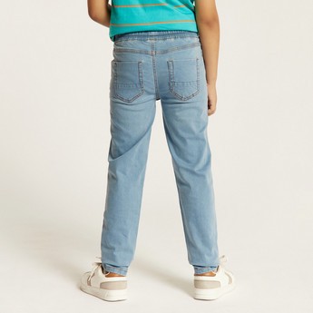 Juniors Solid Denim Jeans with Drawstring Closure and Pockets