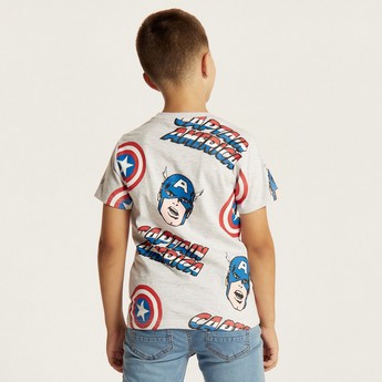 Captain America Print T-shirt with Crew Neck and Short Sleeves