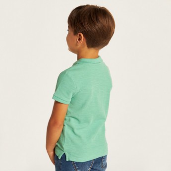 Juniors Solid Polo T-shirt with Short Sleeves and Button Closure