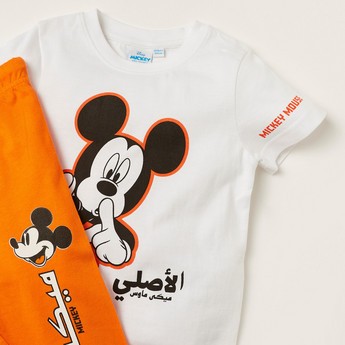 Disney Mickey Mouse Print Crew Neck T-shirt and Pyjama Set