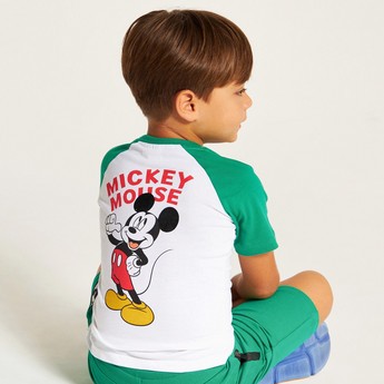 Mickey Mouse Print T-shirt with Crew Neck and Raglan Sleeves