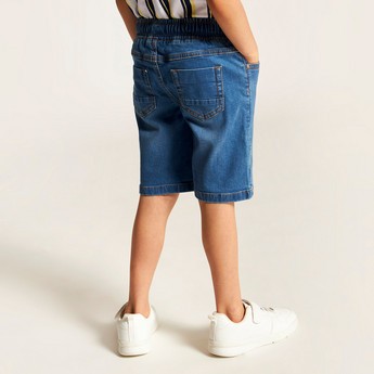 Juniors Solid Denim Shorts with Drawstring Closure and Pockets