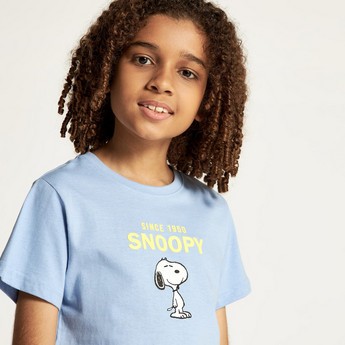 Snoopy Print T-shirt with Round Neck and Short Sleeves