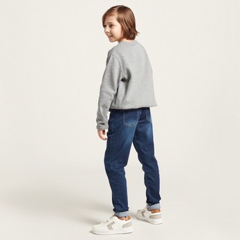 Juniors Solid Denim Jeans with Drawstring Closure and Pockets