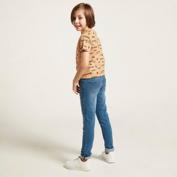 Juniors Solid Jeans with Pockets and Button Closure