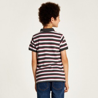 Juniors Striped Polo T-shirt with Short Sleeves and Button Closure