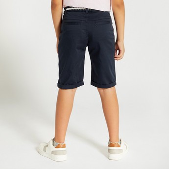 Juniors Solid Shorts with Pockets and Belt