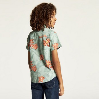 Juniors Tropical Print Shirt with Short Sleeves and Button Closure