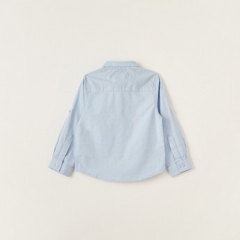 Juniors Textured Shirt with Patch Pocket and Long Sleeves