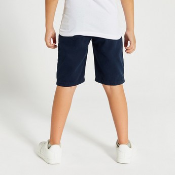 Juniors Solid Denim Shorts with Pockets and Button Closure